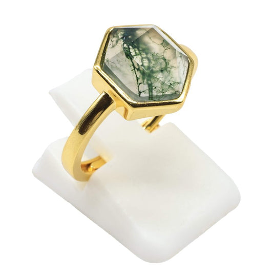 Bague Argent 925 Agate Mousse Hexagonale