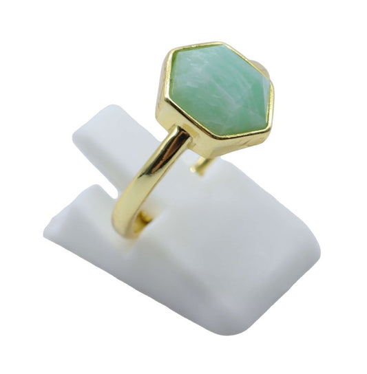 Bague Argent 925 Amazonite Hexagonale — Plaqué Or