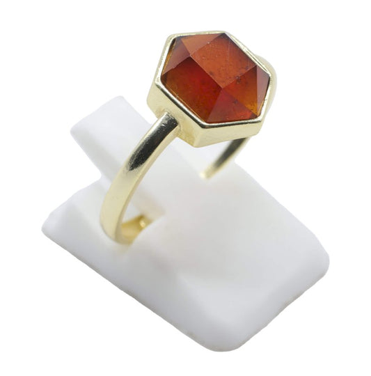 Bague Argent 925 Grenat Hexagonale — Plaqué Or