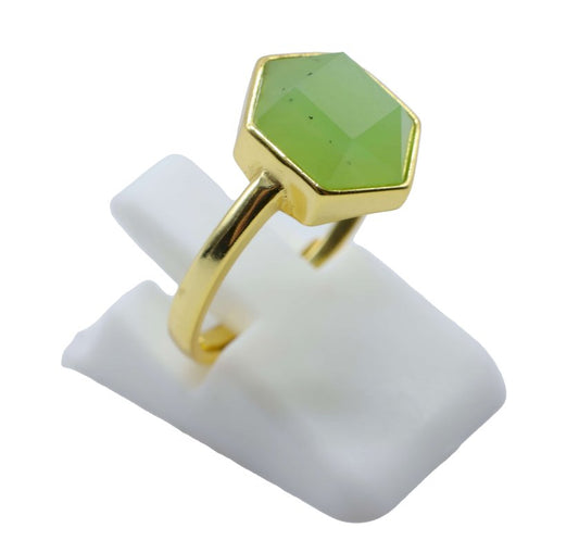 Bague Argent 925 Jade Verte Hexagonale — Plaqué Or