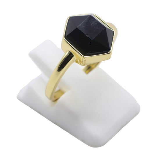 Bague Argent 925 Onyx Hexagonale — Plaqué Or