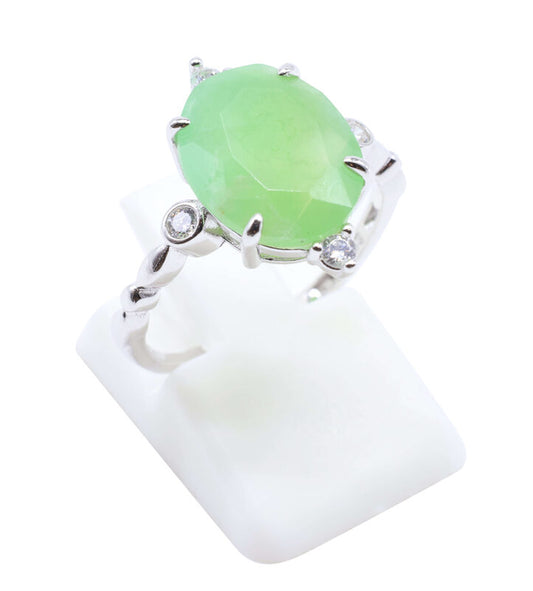 Bague Argent 925 Jade Vert Ovale Impérial