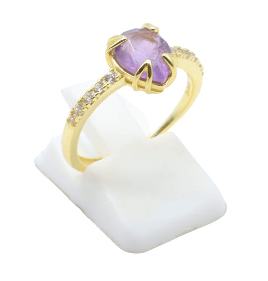 Bague Argent 925 Améthyste Goutte — Plaqué Or