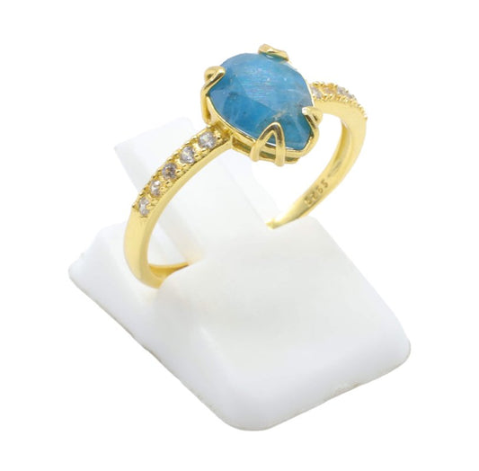 Bague Argent 925 Apatite Goutte — Plaqué Or