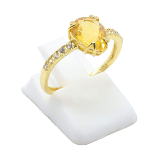 Bague Argent 925 Citrine Goutte — Plaqué Or