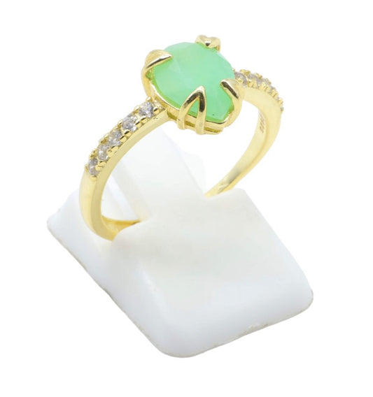 Bague Argent 925 Jade Verte Goutte — Plaqué Or