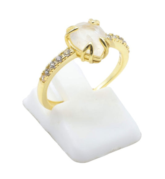 Bague Argent 925 Pierre de Lune Goutte — Plaqué Or