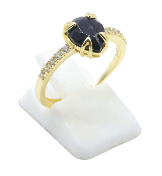 Bague Argent 925 Onyx Goutte — Plaqué Or
