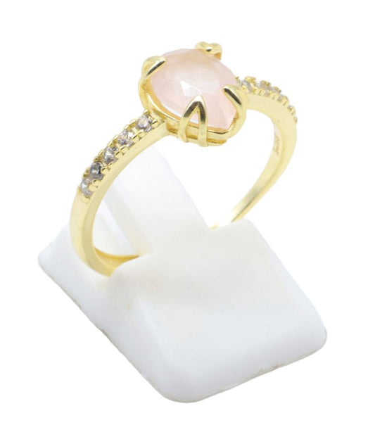 Bague Argent 925 Quartz Rose Goutte — Plaqué Or