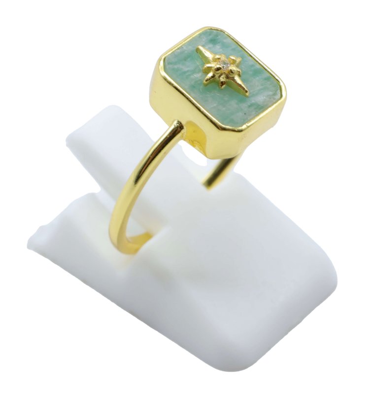 Bague Argent 925 Amazonite Rectangle + Charme