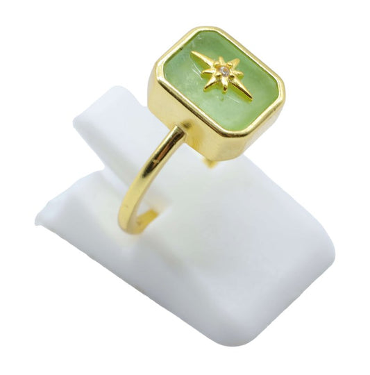 Bague Argent 925 Jade Verte Rectangle + Charme — Plaqué Or