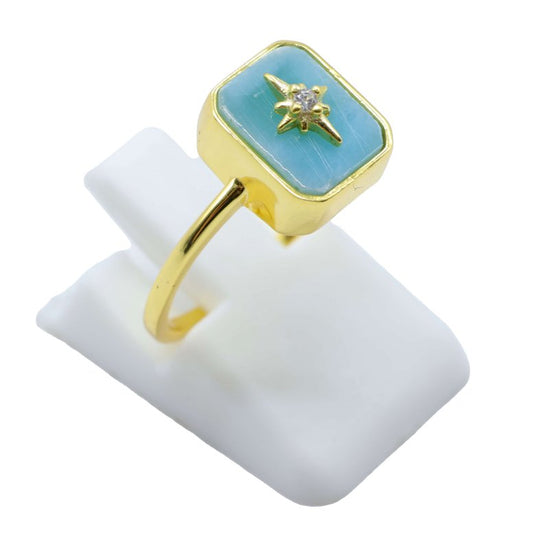 Bague Argent 925 Larimar Rectangle + Charme — Plaqué Or