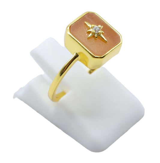 Bague Argent 925 Pierre de Soleil Rectangle + Charme — Plaqué Or