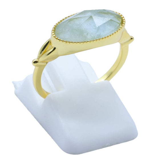 Bague Argent 925 Aigue Marine Ovale — Plaqué Or