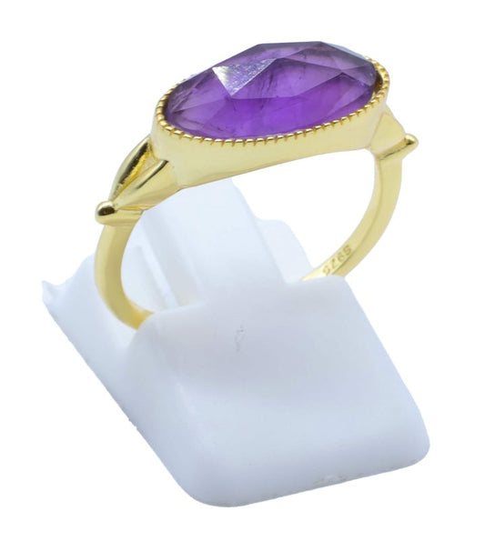 Bague Argent 925 Améthyste Ovale — Plaqué Or