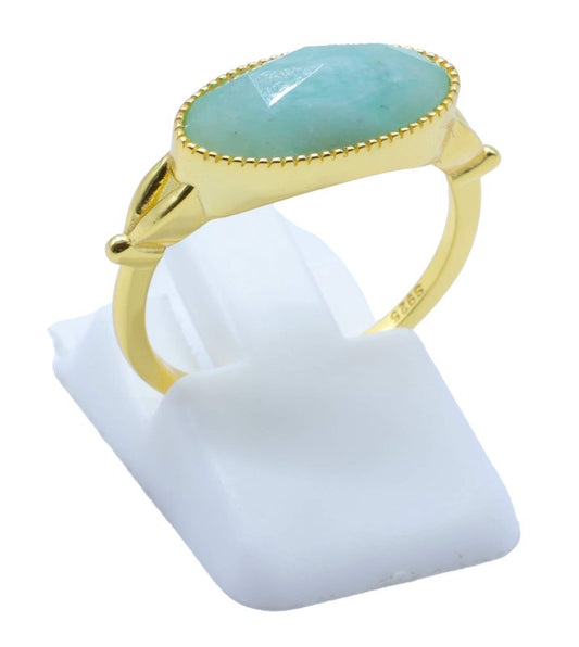 Bague Argent 925 Amazonite Ovale — Plaqué Or