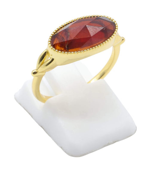 Bague Argent 925 Grenat Ovale — Plaqué Or