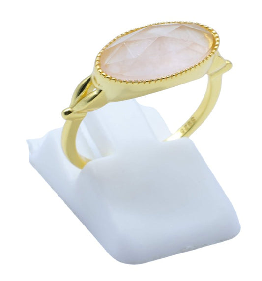 Bague Argent 925 Quartz Rose Ovale — Plaqué Or