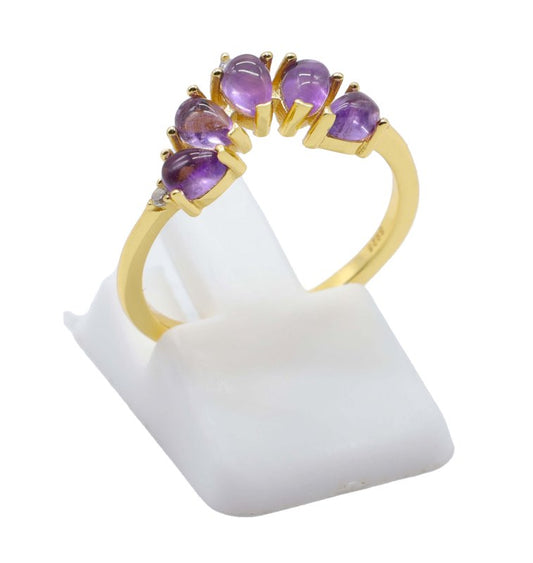 Bague Argent 925 Améthyste Diadème — Plaqué Or