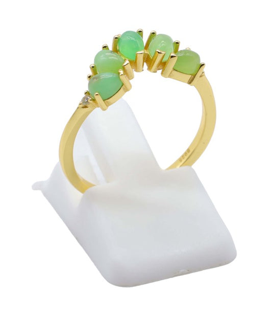 Bague Argent 925 Jade Verte Diadème — Plaqué Or