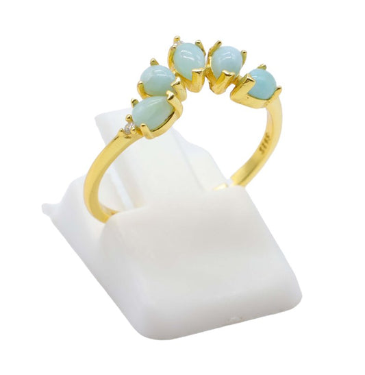 Bague Argent 925 Larimar Diadème — Plaqué Or