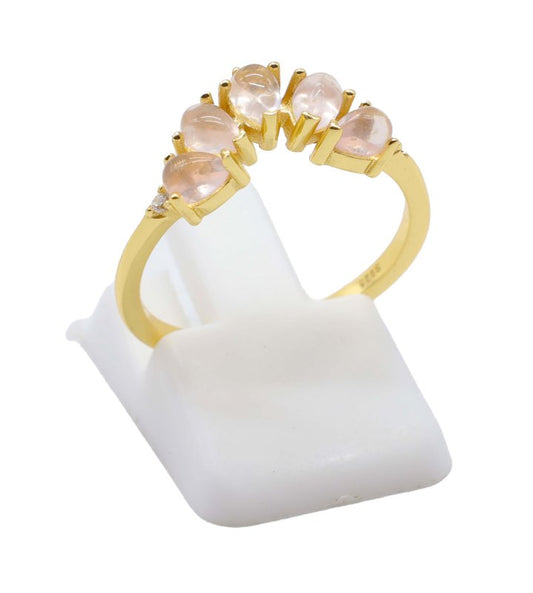 Bague Argent 925 Quartz Rose Diadème — Plaqué Or