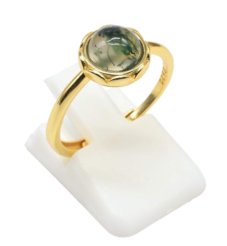 Bague Argent 925 Agate Mousse Ronde