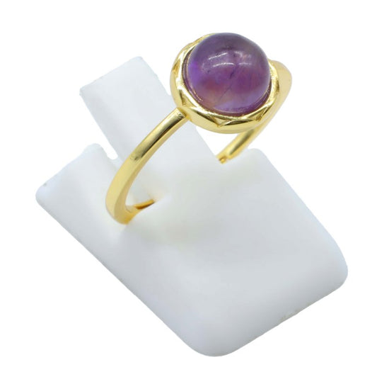 Bague Argent 925 Améthyste Ronde — Plaqué Or