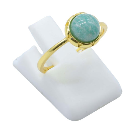 Bague Argent 925 Amazonite Ronde — Plaqué Or