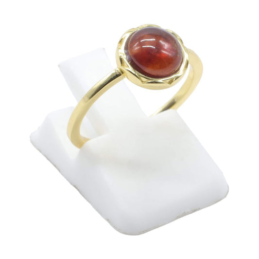Bague Argent 925 Grenat Ronde — Plaqué Or