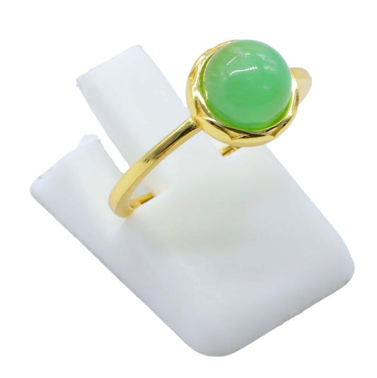 Bague Argent 925 Jade Verte Ronde — Plaqué Or