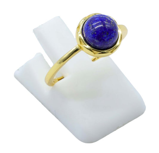 Bague Argent 925 Lapis Lazuli Ronde — Plaqué Or