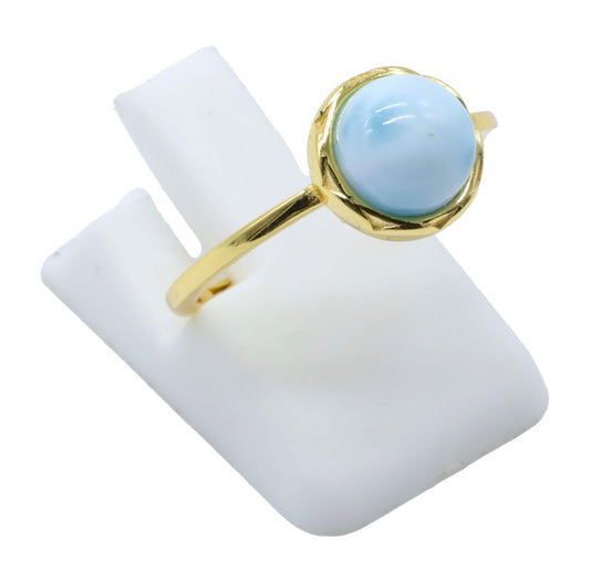 Bague Argent 925 Larimar Ronde — Plaqué Or