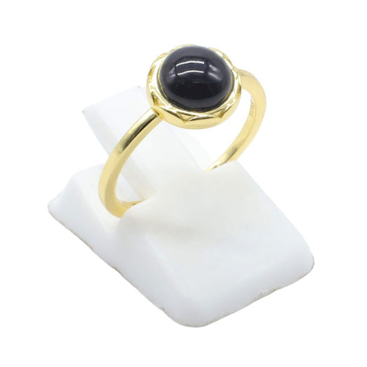 Bague Argent 925 Onyx Ronde — Plaqué Or