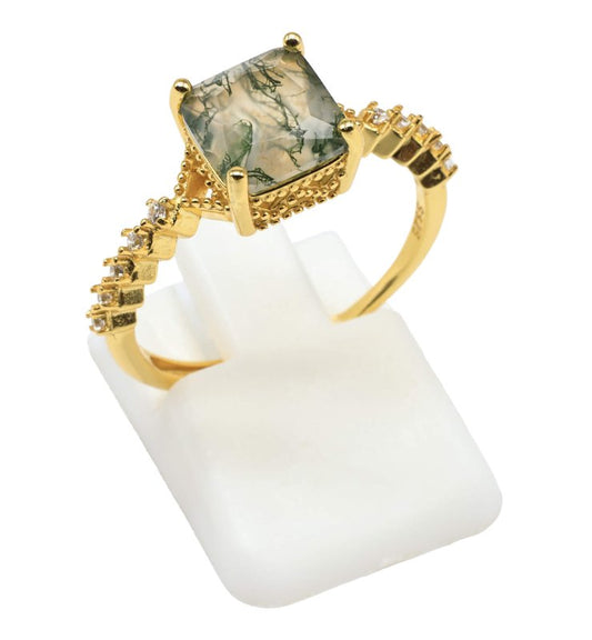 Bague Argent 925 Agate Mousse Carrée