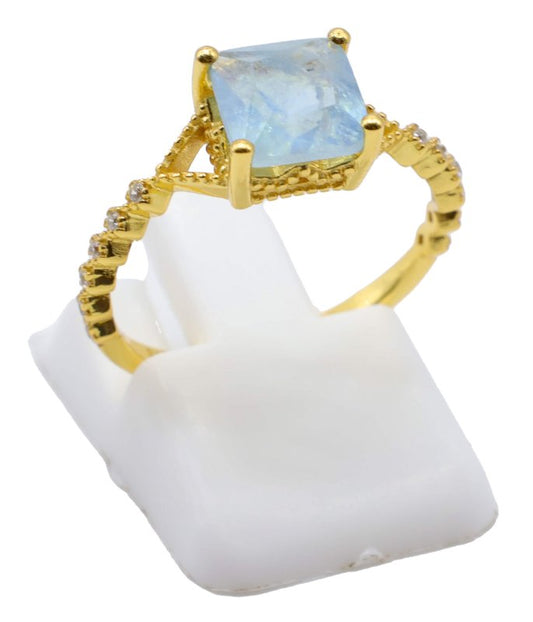 Bague Argent 925 Aigue Marine Carrée — Plaqué Or