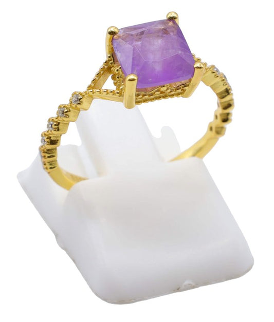 Bague Argent 925 Améthyste Carrée — Plaqué Or