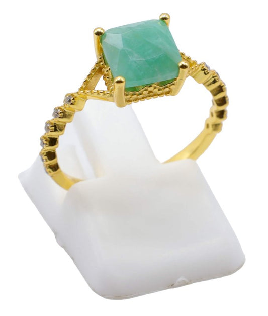 Bague Argent 925 Amazonite Carrée — Plaqué Or