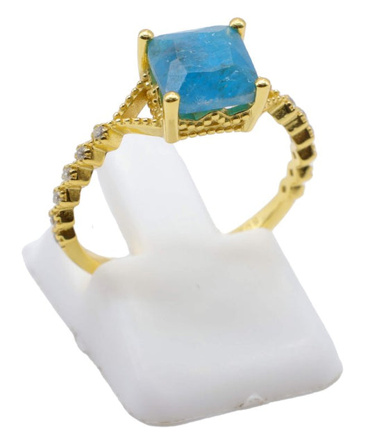 Bague Argent 925 Apatite Carrée — Plaqué Or