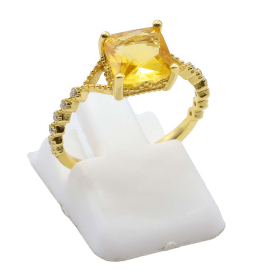 Bague Argent 925 Citrine Naturelle Carrée — Plaqué Or