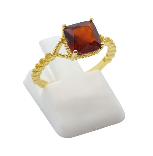 Bague Argent 925 Grenat Carrée — Plaqué Or