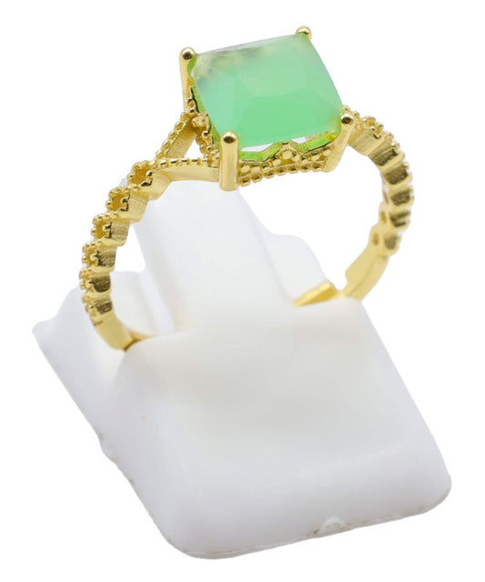 Bague Argent 925 Jade Verte Carrée — Plaqué Or