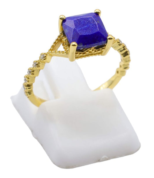 Bague Argent 925 Lapis Lazuli Carrée — Plaqué Or