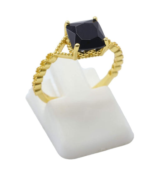 Bague Argent 925 Onyx Carrée — Plaqué Or
