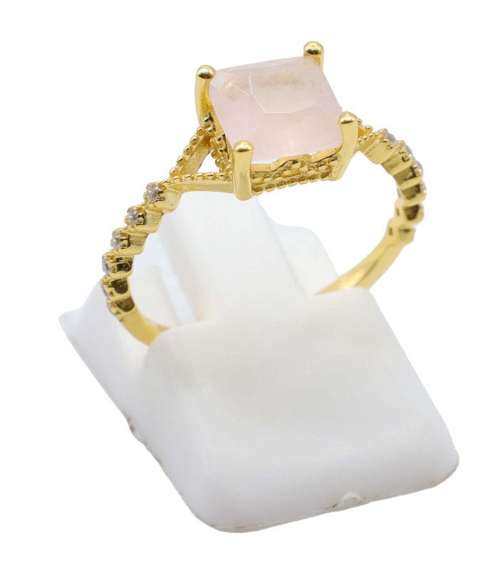 Bague Argent 925 Quartz Rose Carrée