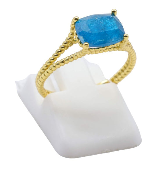 Bague Argent 925 Apatite Rectangle — Plaqué Or