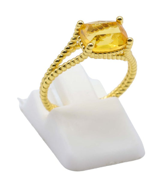 Bague Argent 925 Citrine Naturelle Rectangle — Plaqué Or