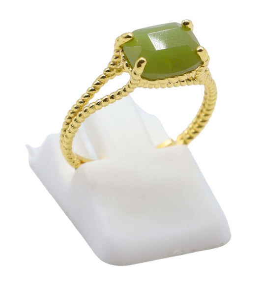 Bague Argent 925 Jade Verte Rectangle — Plaqué Or