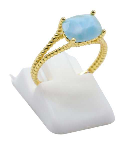 Bague Argent 925 Larimar Rectangle — Plaqué Or