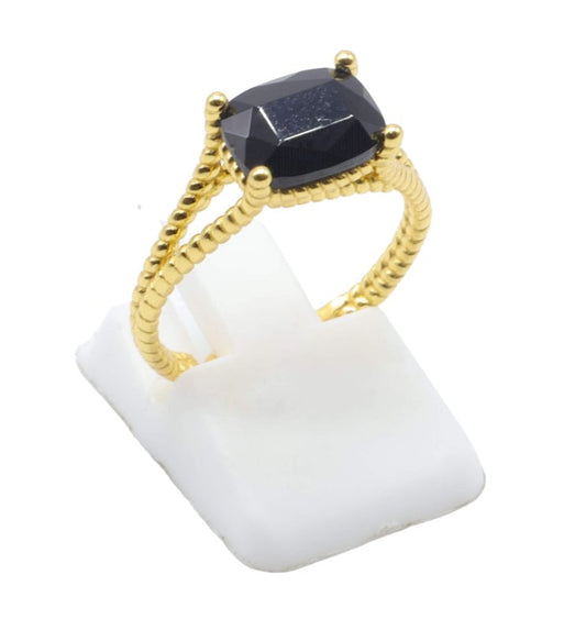 Bague Argent 925 Onyx Rectangle — Plaqué Or